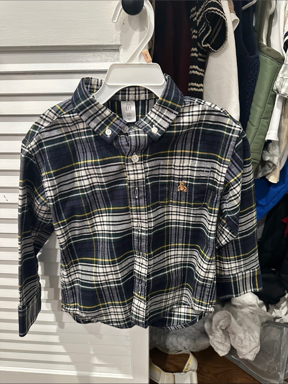 GAP Navy, White & Green Plaid Button-Down Shirt
